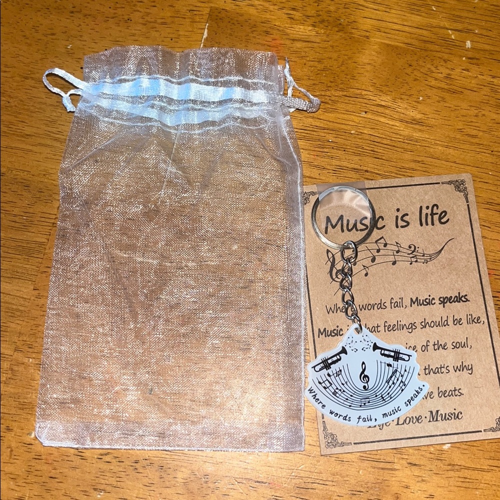 Music Is Life Quote Keychain with Organza Bag and Card